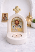 Gold Cross White Marble Little Phos Tealight Altar
