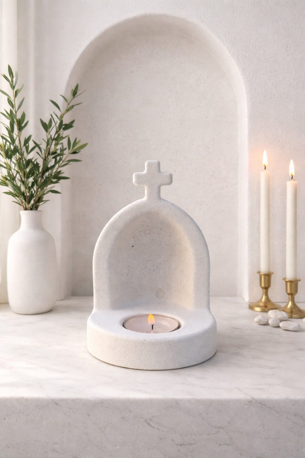 Etched White Marble Little Phos Tealight Altar